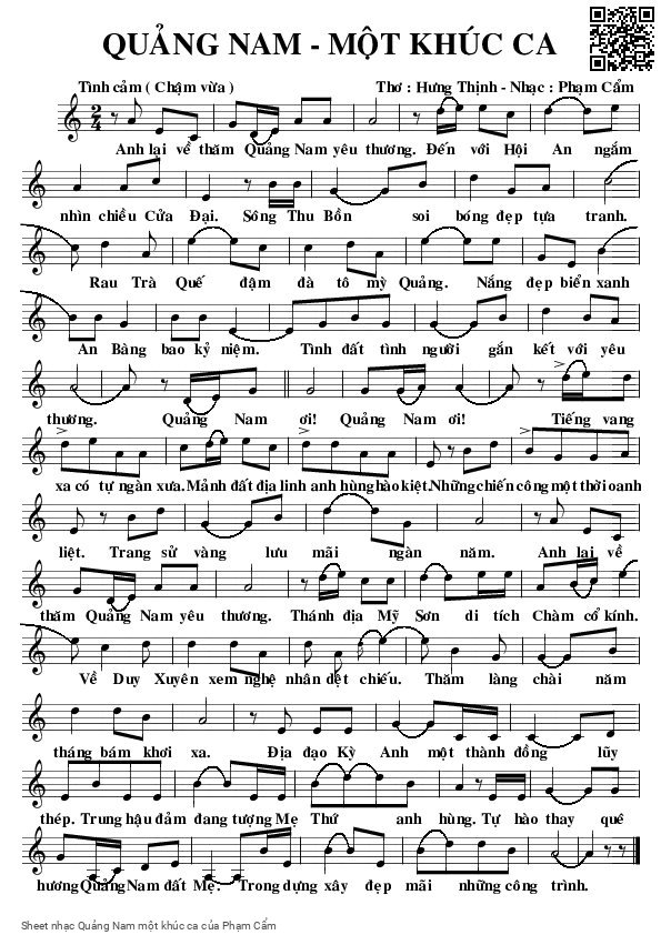 Sheet PDF of Quảng Nam một khúc ca