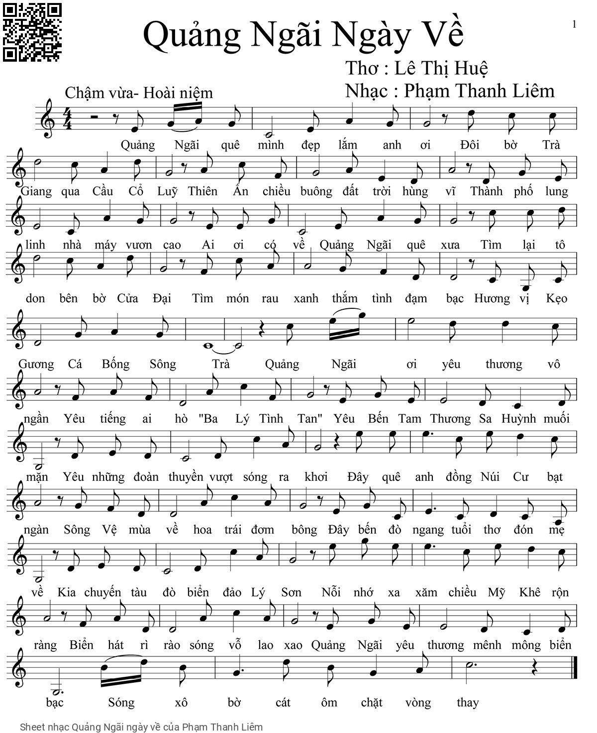 Page 1 of Sheet music PDF Quảng Ngãi ngày về - Phạm Thanh Liêm