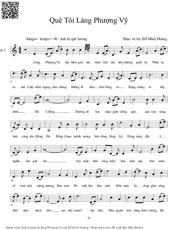 Sheet PDF of Quê hương tôi làng Phượng Vỹ