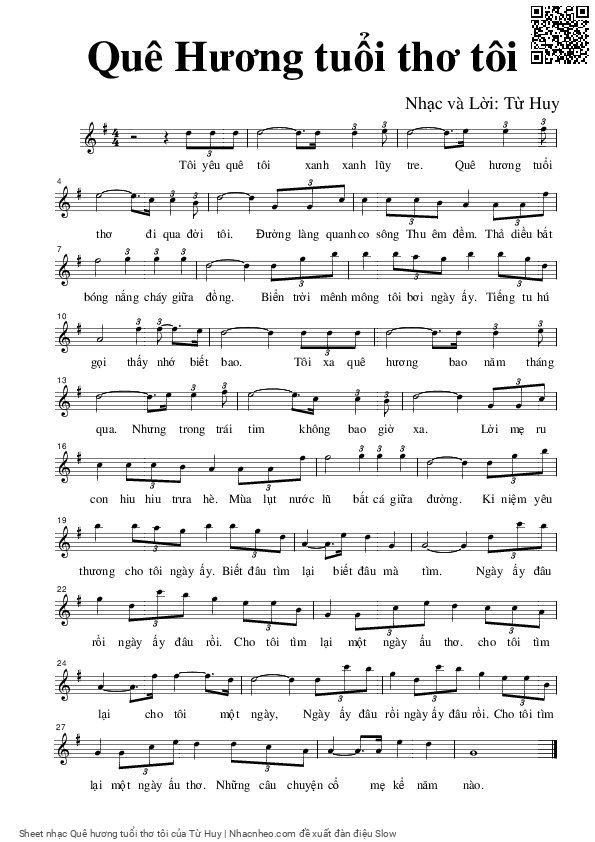 Sheet PDF of Quê hương tuổi thơ tôi