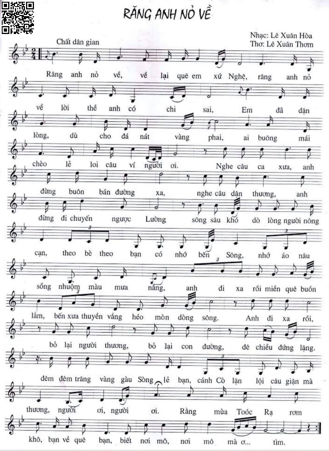 Page 2 of Sheet music PDF Răng anh nỏ về - Lê Xuân Hòa