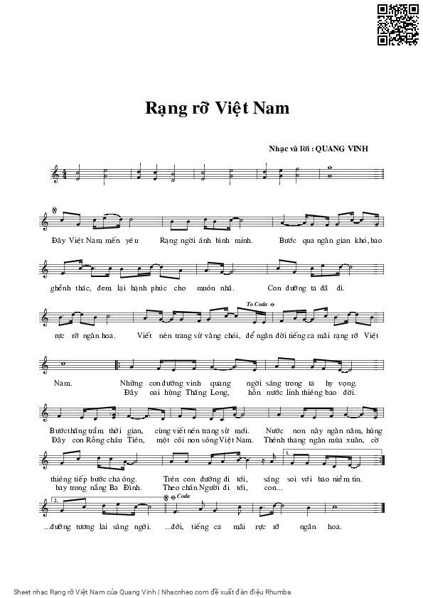Page 1 of Sheet music PDF Rạng rỡ Việt Nam - Quang Vinh