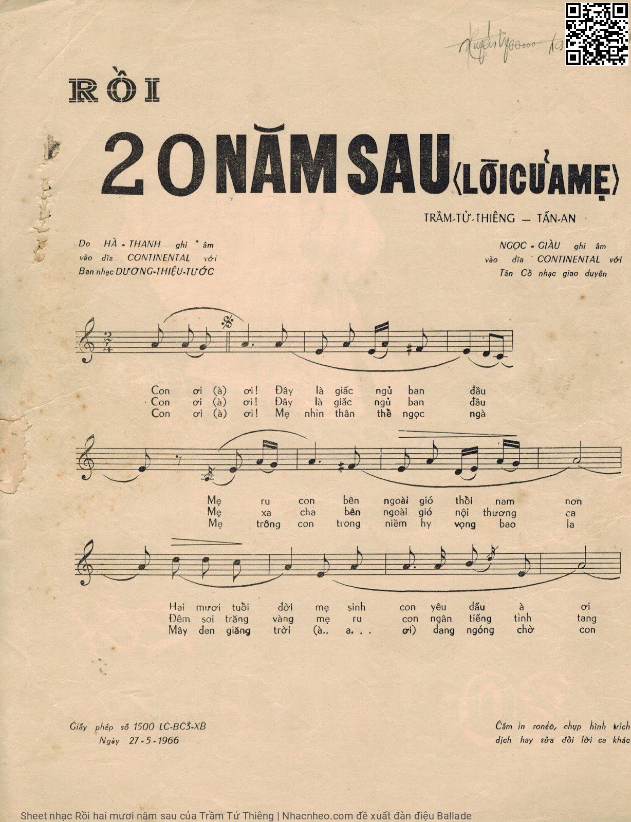 Page 2 of Sheet music PDF Rồi hai mươi năm sau - Trầm Tử Thiêng