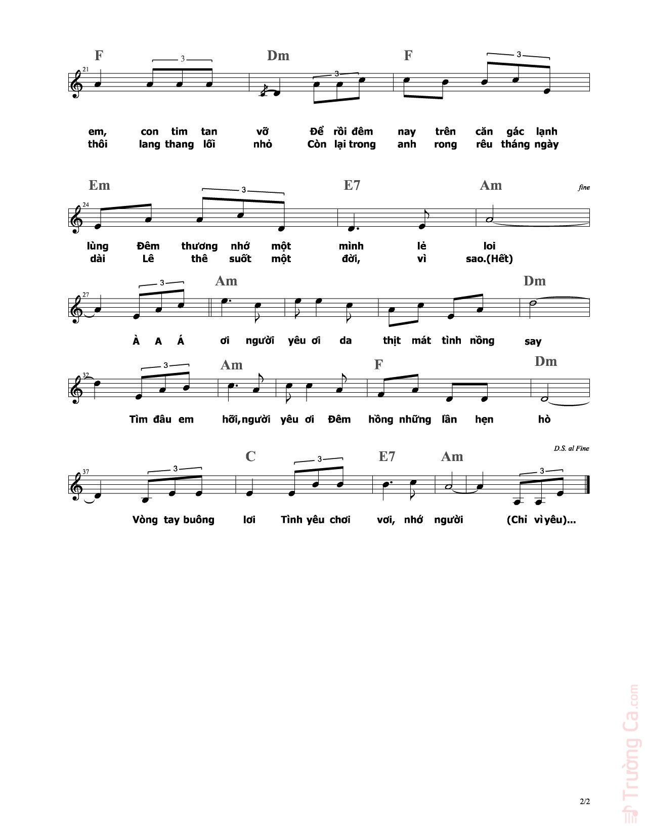 Page 2 of Sheet music PDF Rong rêu - Nguyễn Tâm