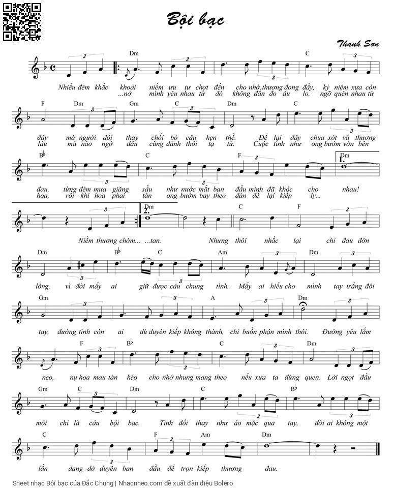 Sheet PDF of Bội bạc - Đắc Chung