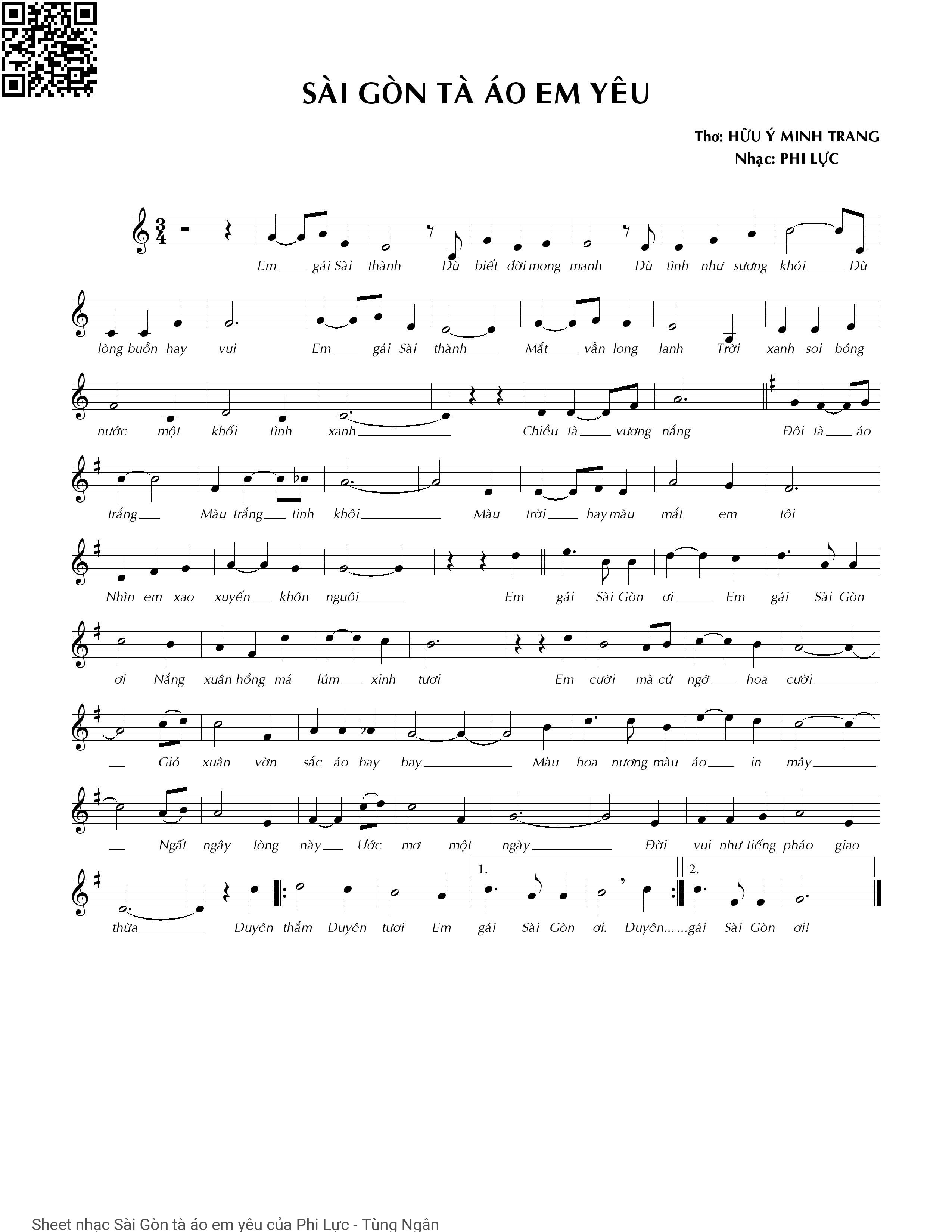Page 1 of Sheet music PDF Sài Gòn tà áo em yêu - Phi Lực - Tùng Ngân