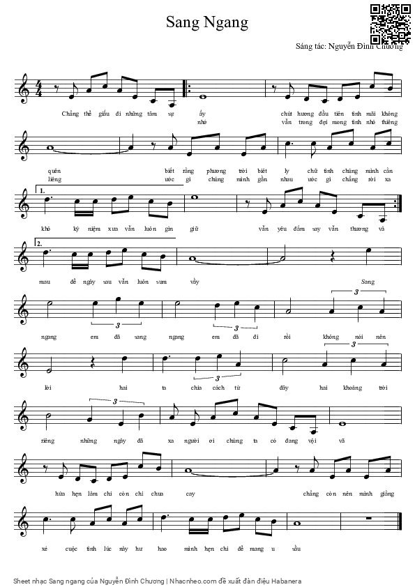 Sheet PDF of Sang ngang - Nguyễn Đình Chương