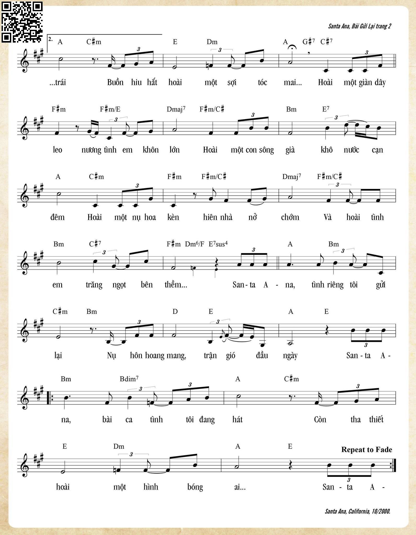Page 2 of Sheet music PDF Santa Ana, bài gửi lại - Trần Duy Đức