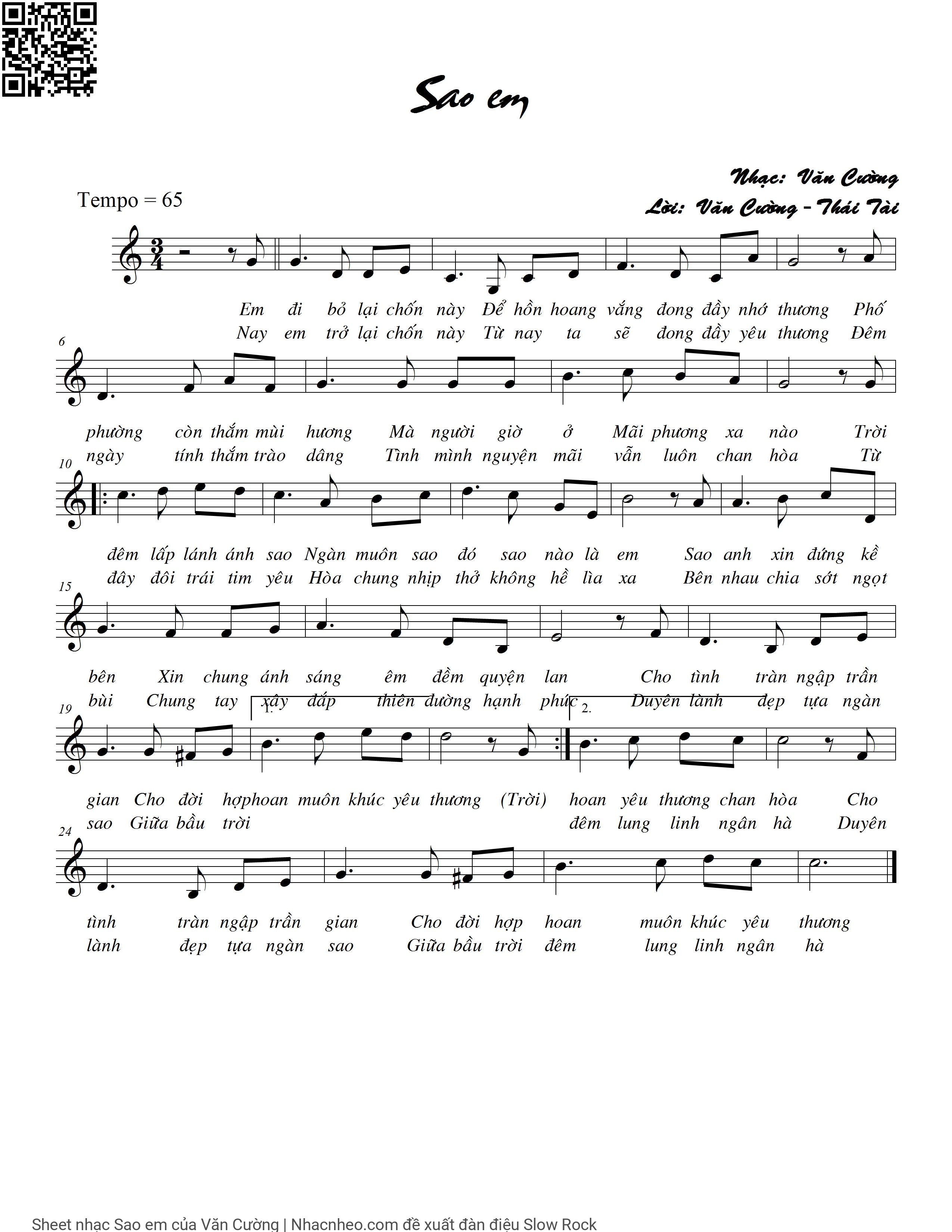 Page 1 of Sheet music PDF Sao em - Văn Cường