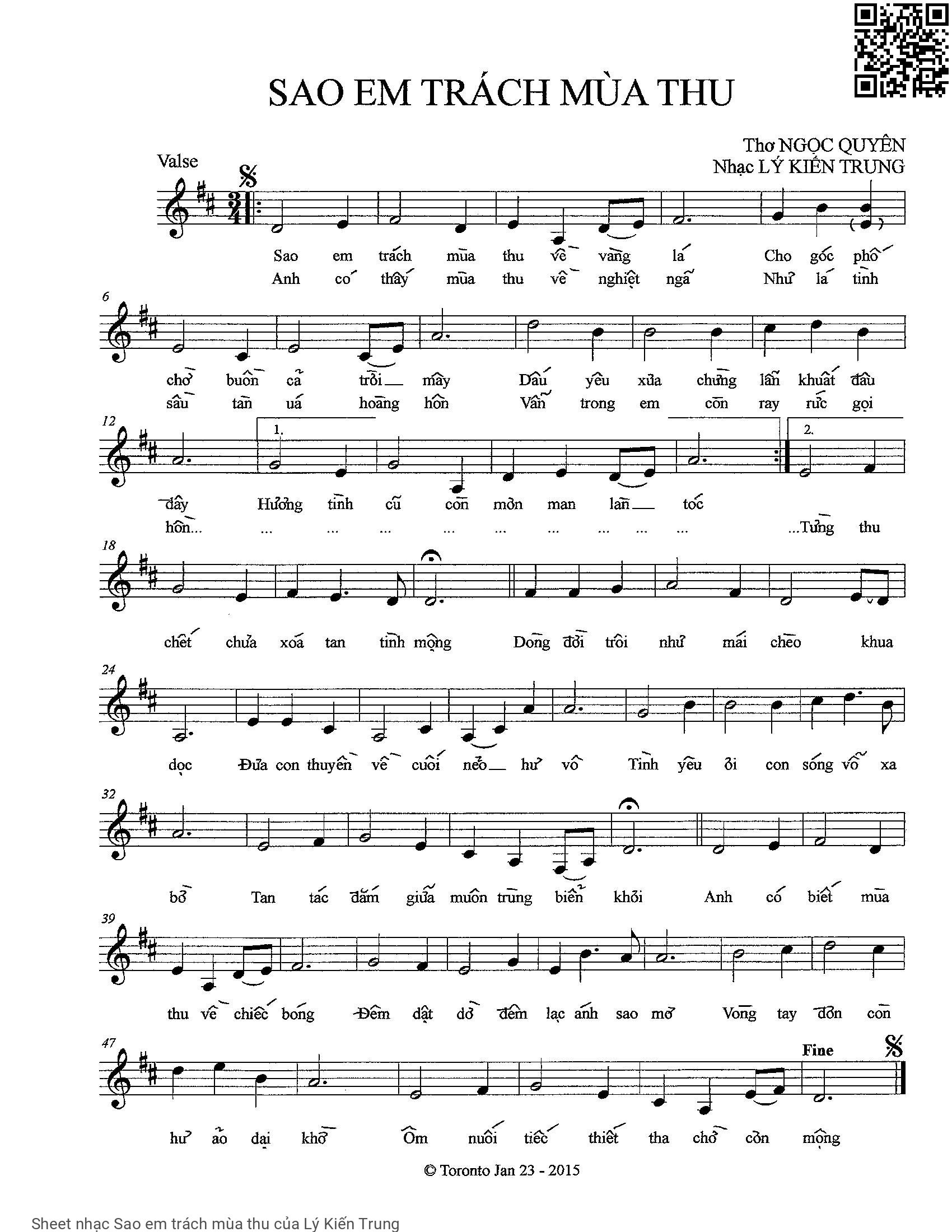 Sheet PDF of Sao em trách mùa thu