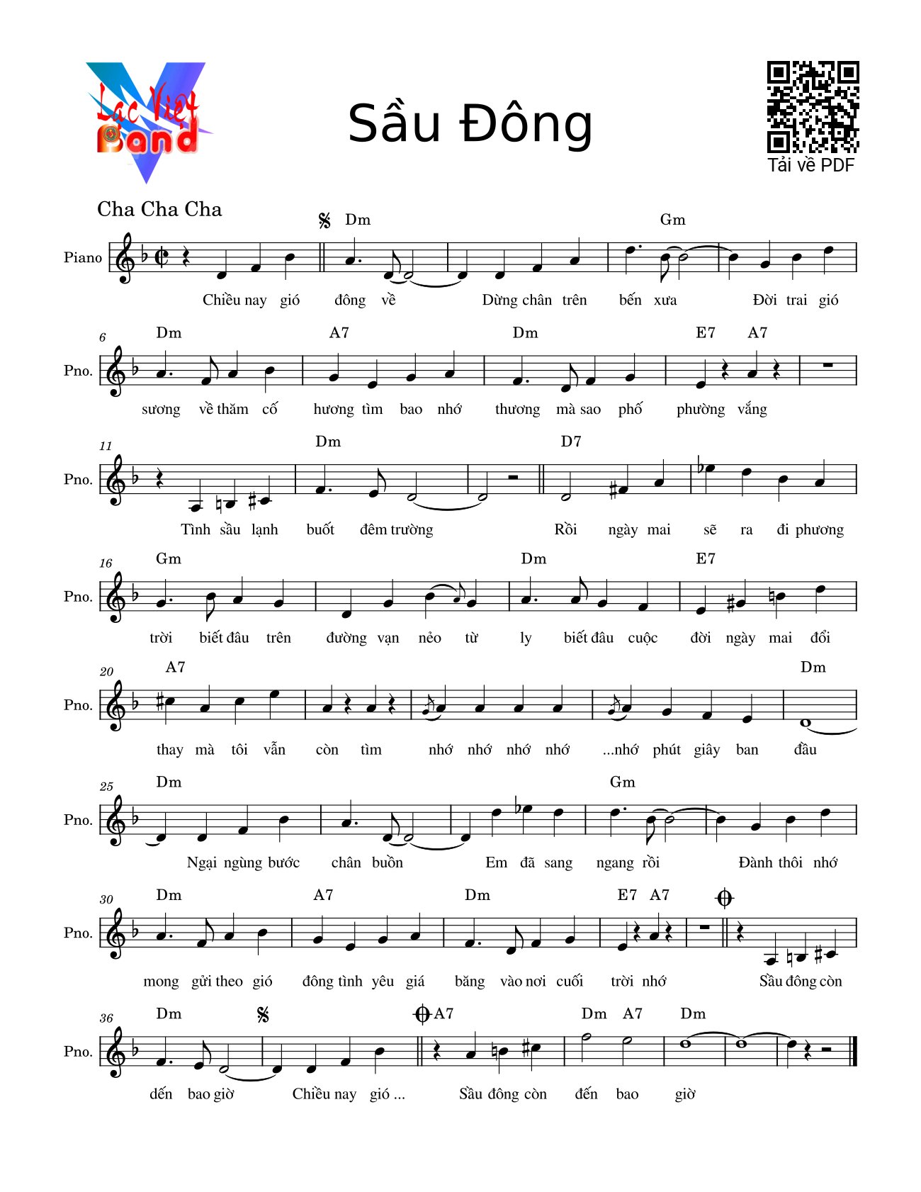 Sheet PDF of Sầu đông - Khánh Băng