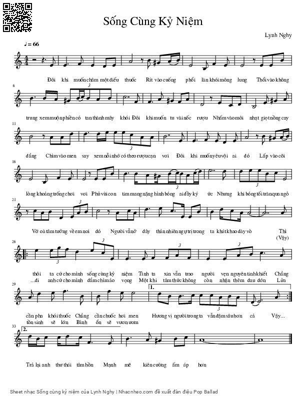 Page 1 of Sheet music PDF Sống cùng kỷ niệm - Lynh Nghy