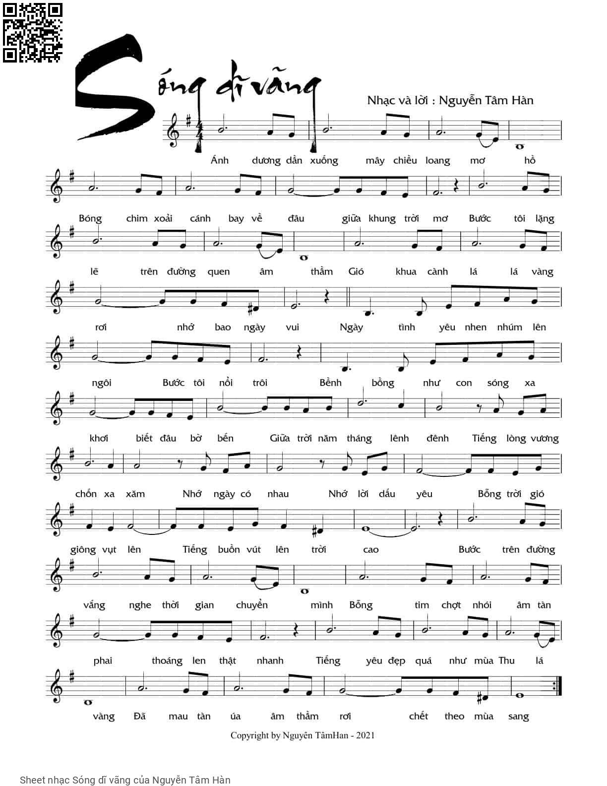 Page 1 of Sheet music PDF Sóng dĩ vãng - Nguyễn Tâm Hàn