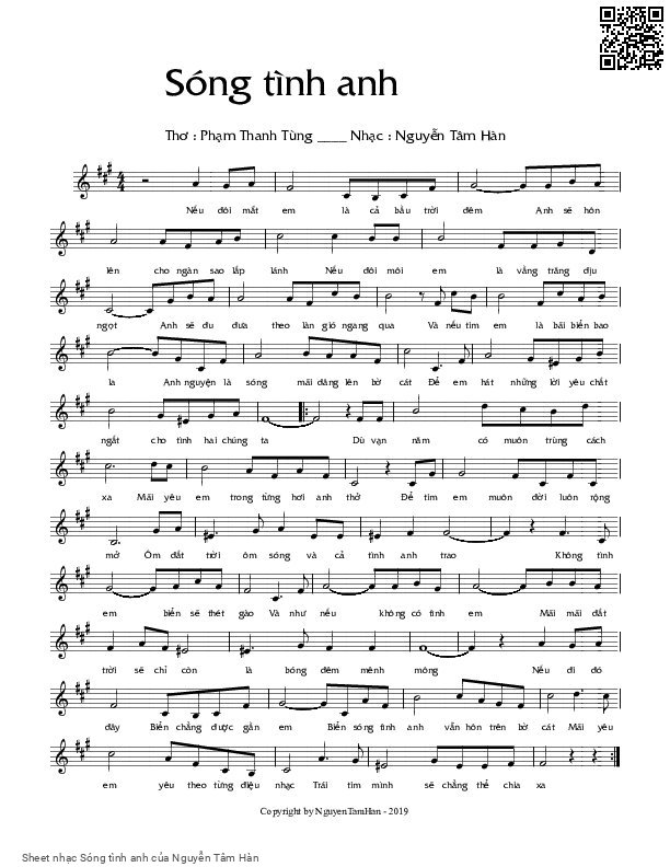Page 1 of Sheet music PDF Sóng tình anh - Nguyễn Tâm Hàn