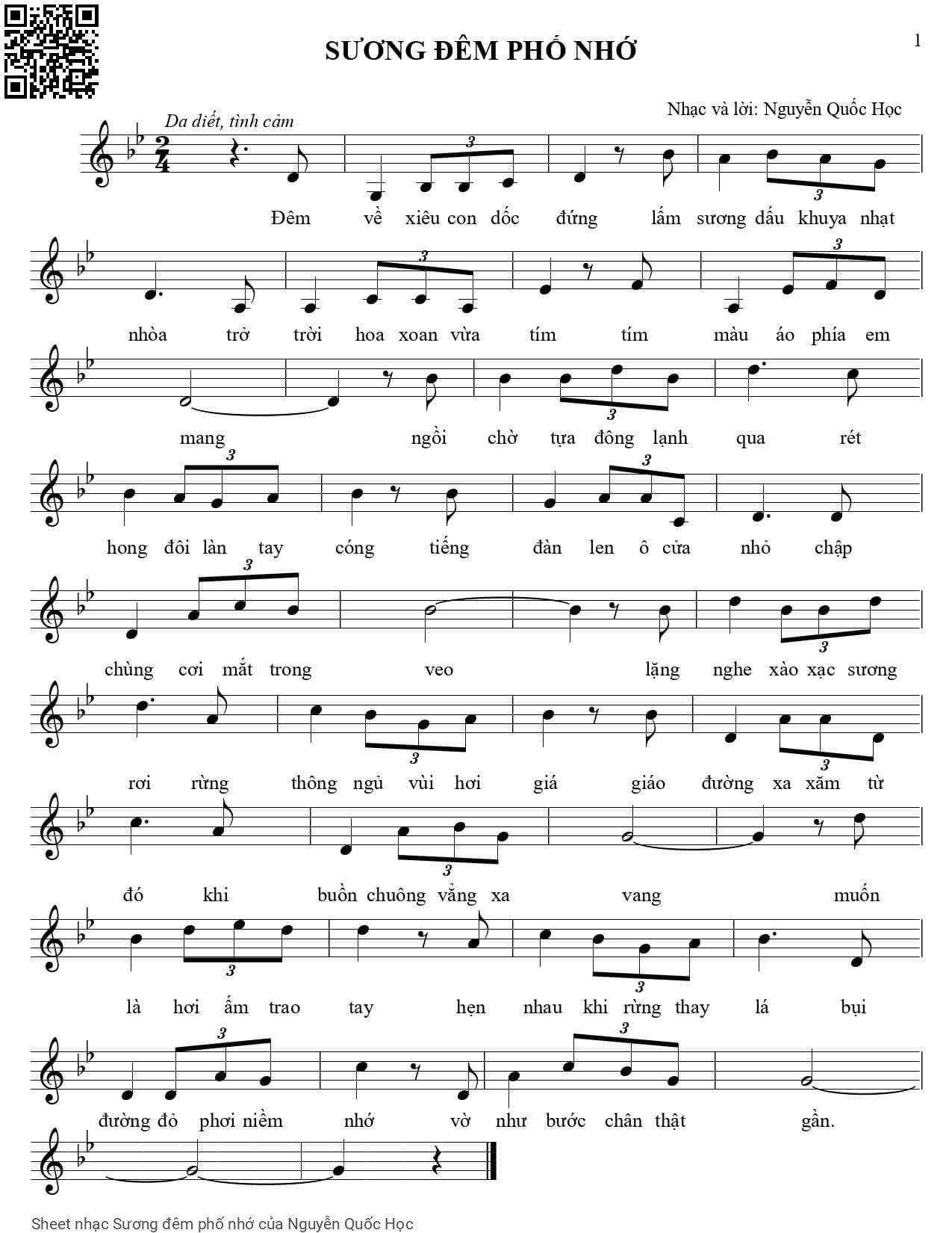 Sheet PDF of Sương đêm phố nhớ