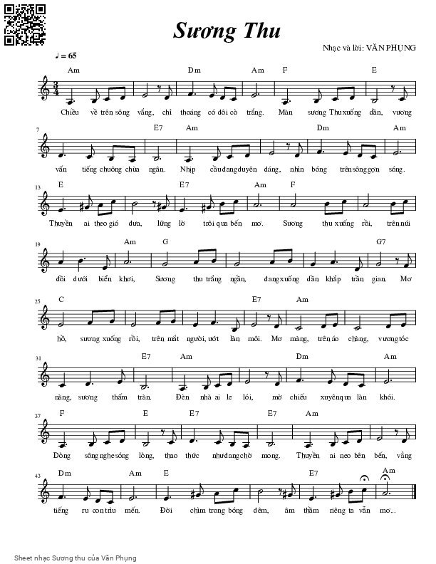 Sheet PDF of Sương thu - Văn Phụng