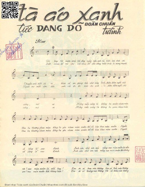 Page 2 of Sheet music PDF Tà áo xanh - Đoàn Chuẩn