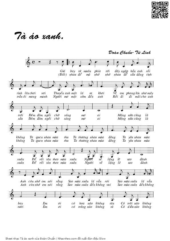Page 4 of Sheet music PDF Tà áo xanh - Đoàn Chuẩn