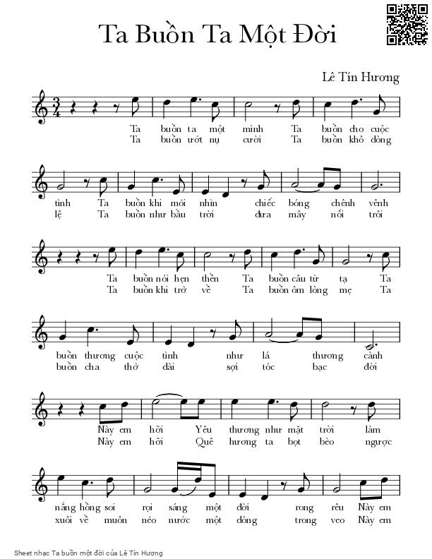 Page 1 of Sheet music PDF Ta buồn một đời - Lê Tín Hương