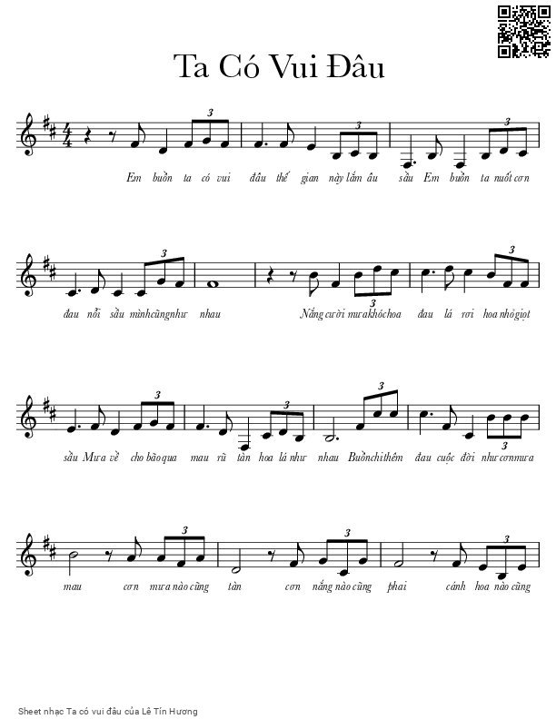 Page 1 of Sheet music PDF Ta có vui đâu - Lê Tín Hương