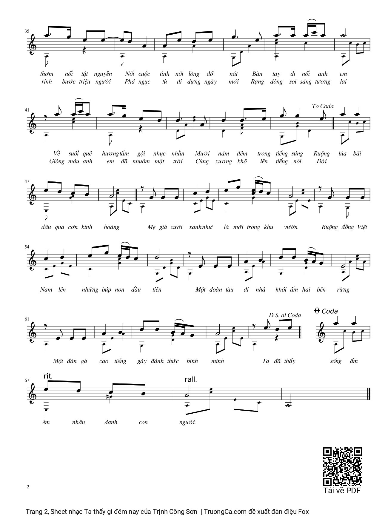 Page 2 of Sheet music PDF Guitar Tab Ta thấy gì đêm nay, Soạn cho Guitar - Trịnh Công Sơn