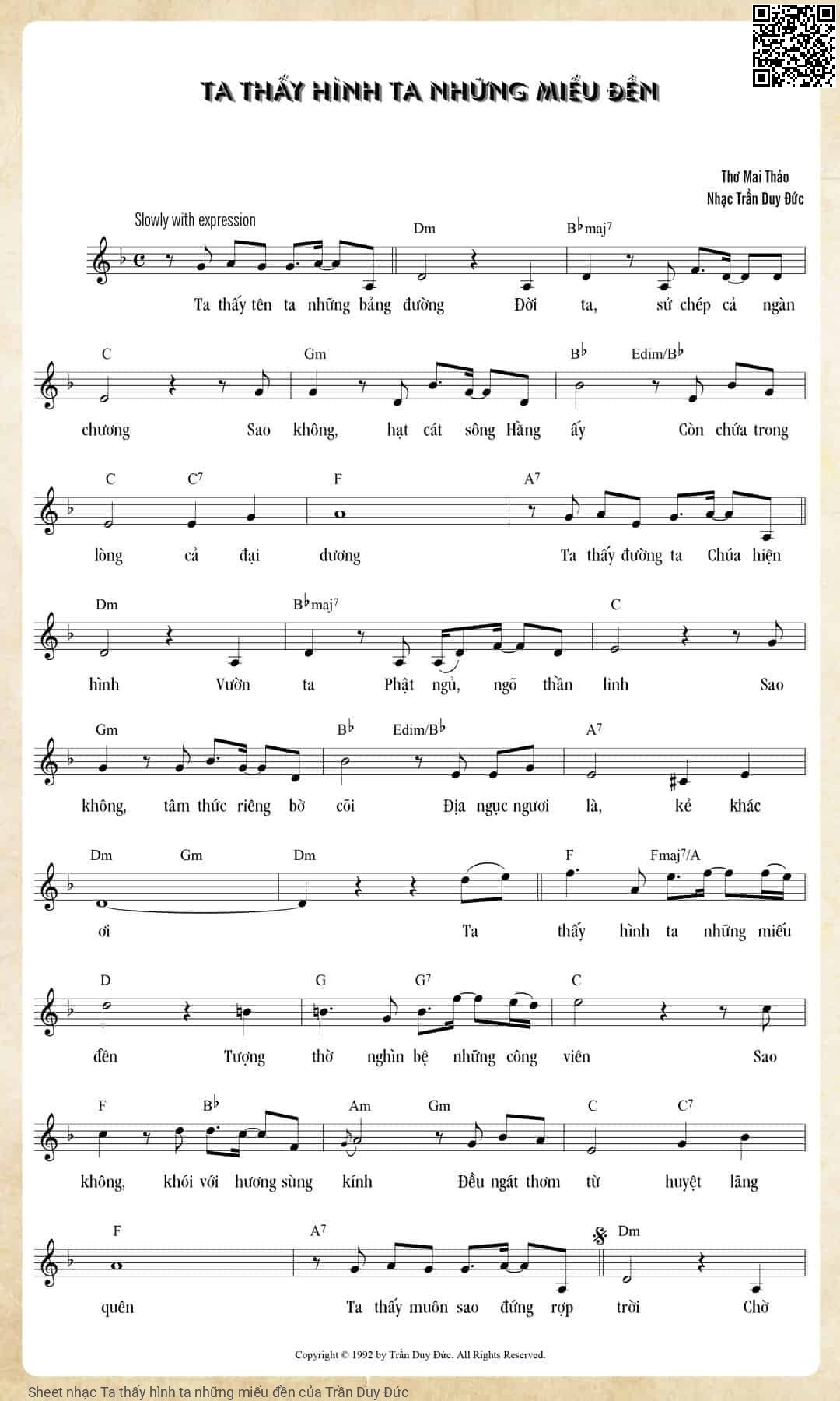 Page 1 of Sheet music PDF Ta thấy hình ta những miếu đền - Trần Duy Đức