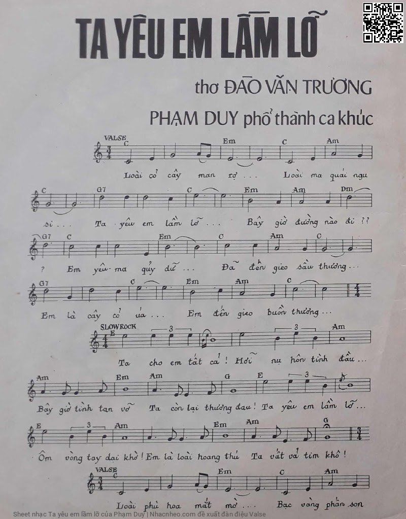 Page 2 of Sheet music PDF Ta yêu em lầm lỡ - Phạm Duy