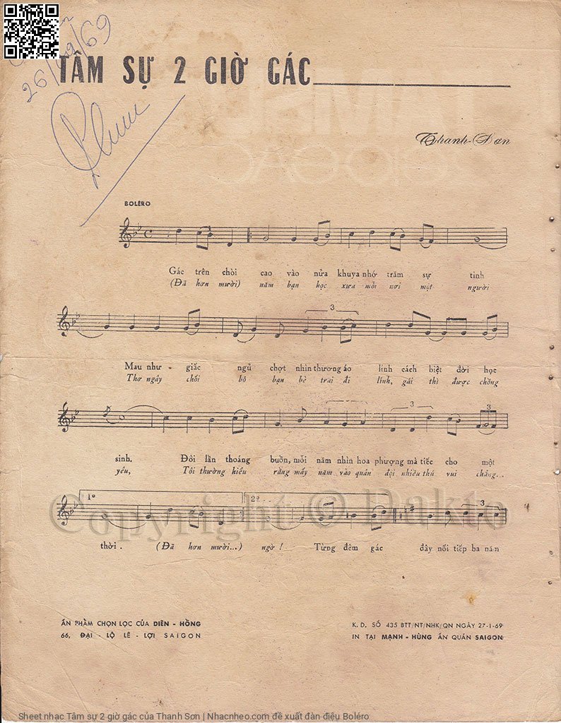 Page 2 of Sheet music PDF Tâm sự 2 giờ gác - Thanh Sơn