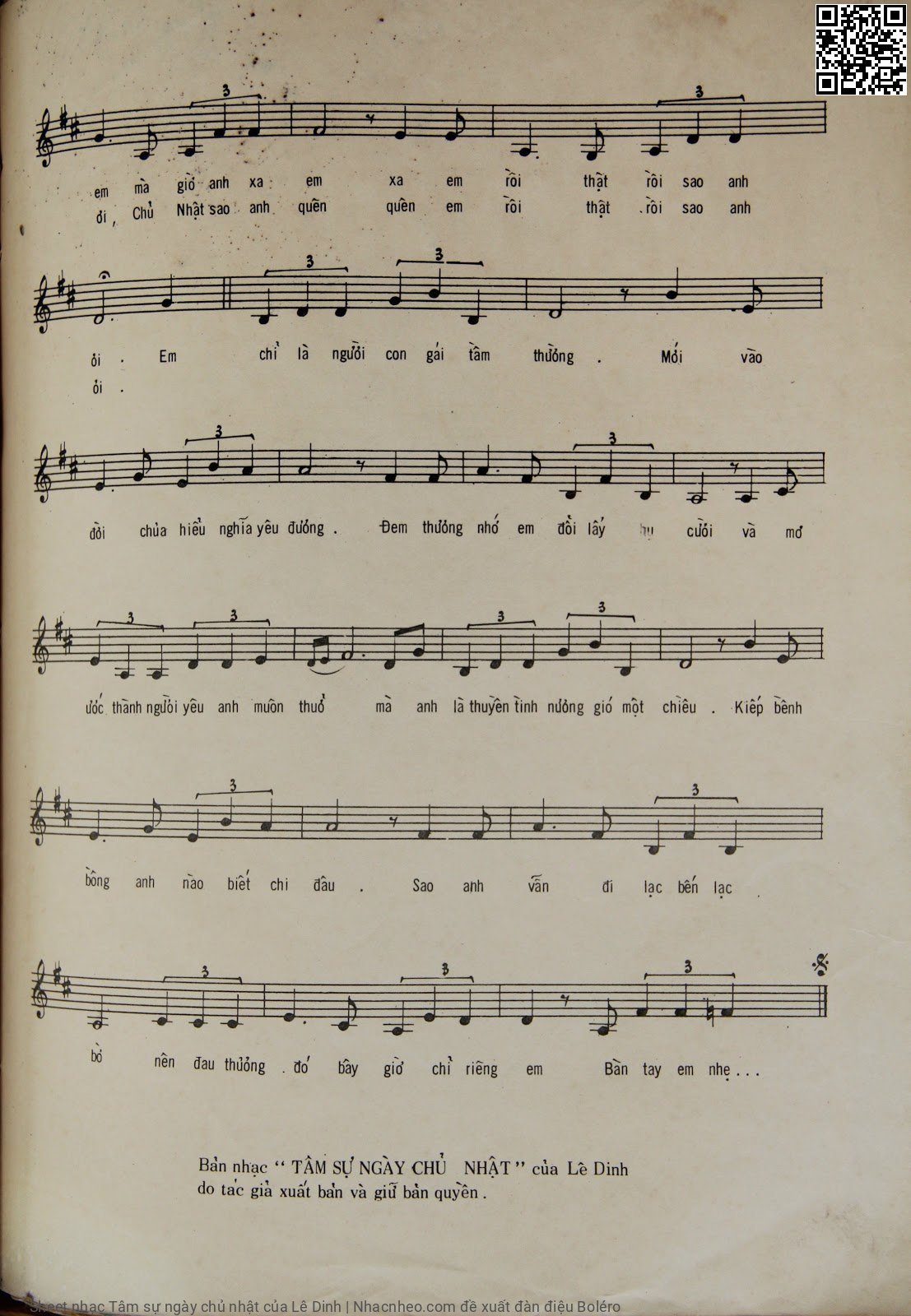 Page 3 of Sheet music PDF Tâm sự ngày chủ nhật - Lê Dinh