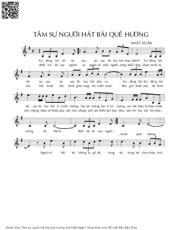 Sheet PDF of Tâm sự người hát bài quê hương