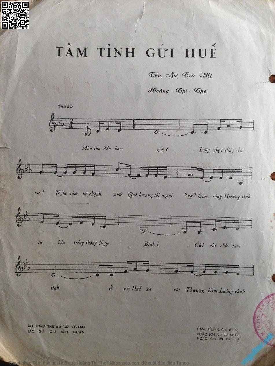 Page 2 of Sheet music PDF Tâm tình gửi Huế - Hoàng Thi Thơ