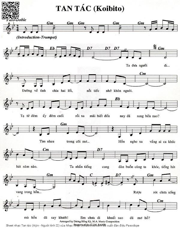 Sheet PDF of Tan tác (Aijin - Người tình 爱人)