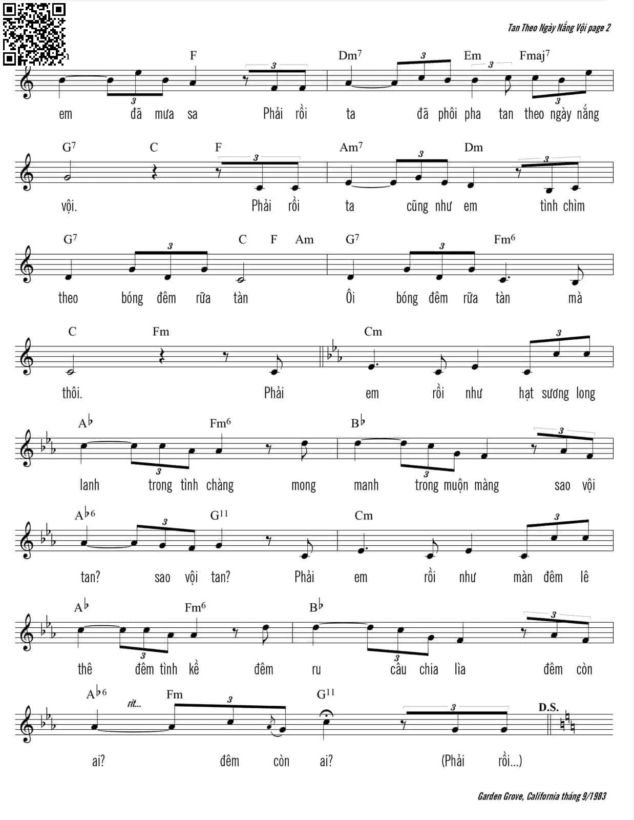 Page 2 of Sheet music PDF Tan theo ngày nắng vội - Trần Duy Đức