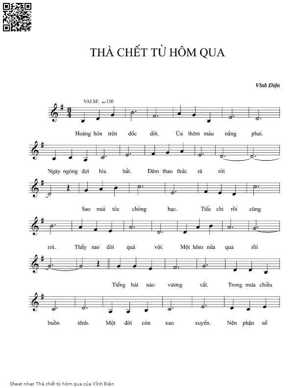 Sheet PDF of Thà chết từ hôm qua