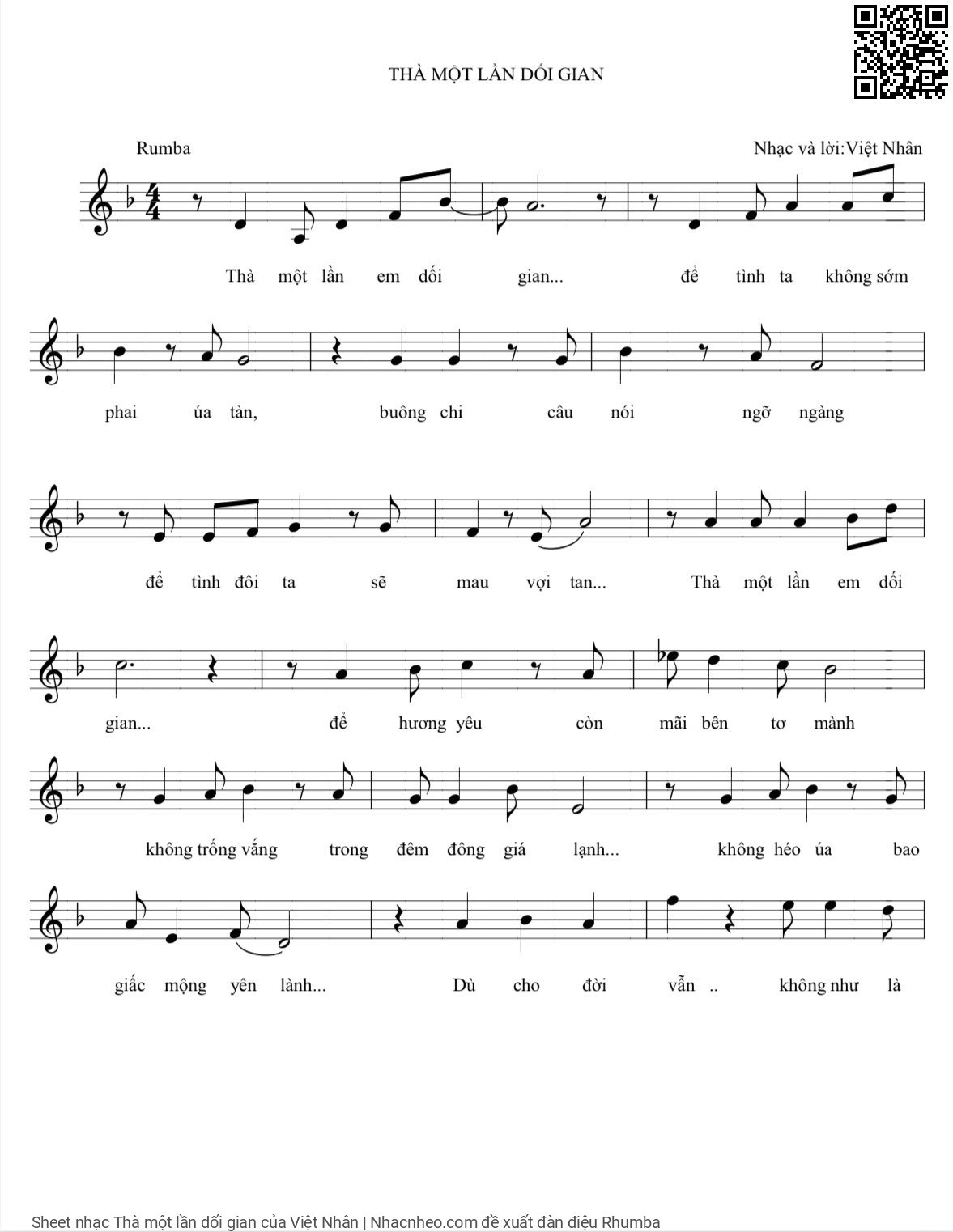 Page 1 of Sheet music PDF Thà một lần dối gian - Việt Nhân