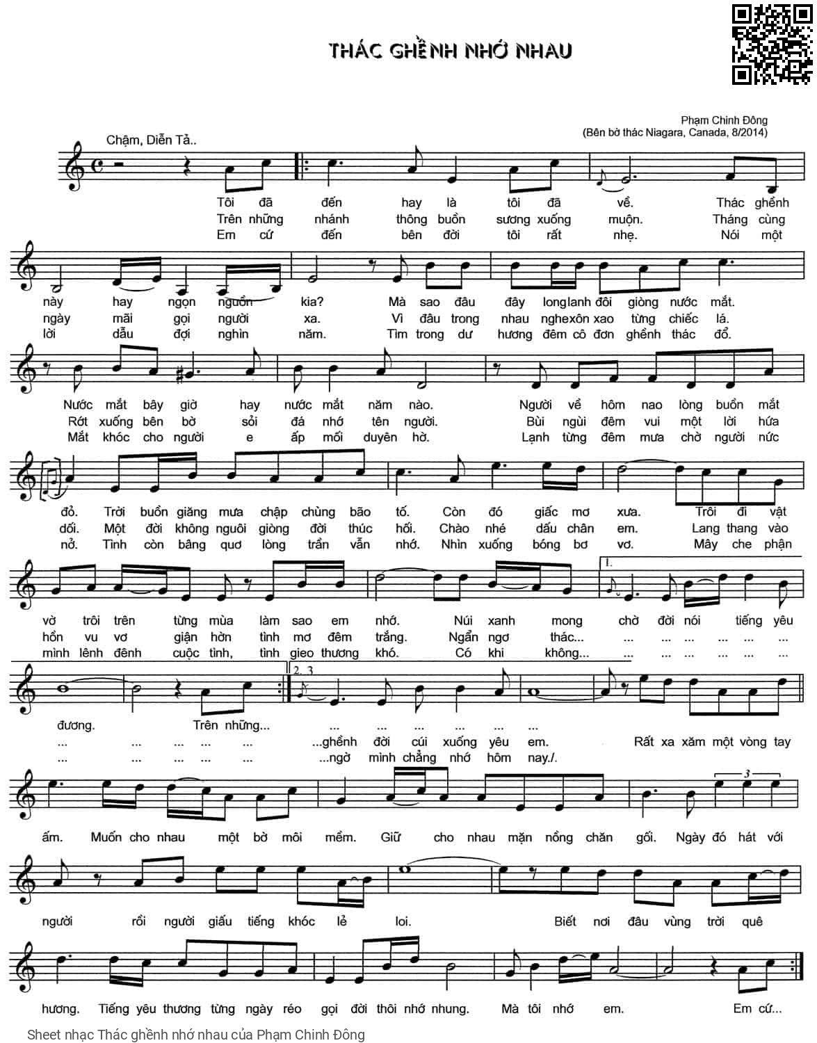 Page 1 of Sheet music PDF Thác ghềnh nhớ nhau - Phạm Chinh Đông