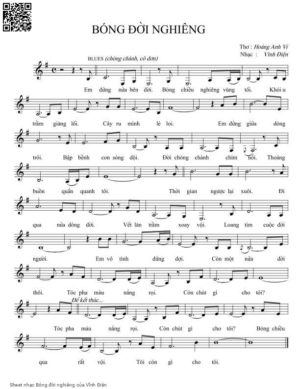 Page 1 of Sheet music PDF Bóng đời nghiêng - Vĩnh Điện