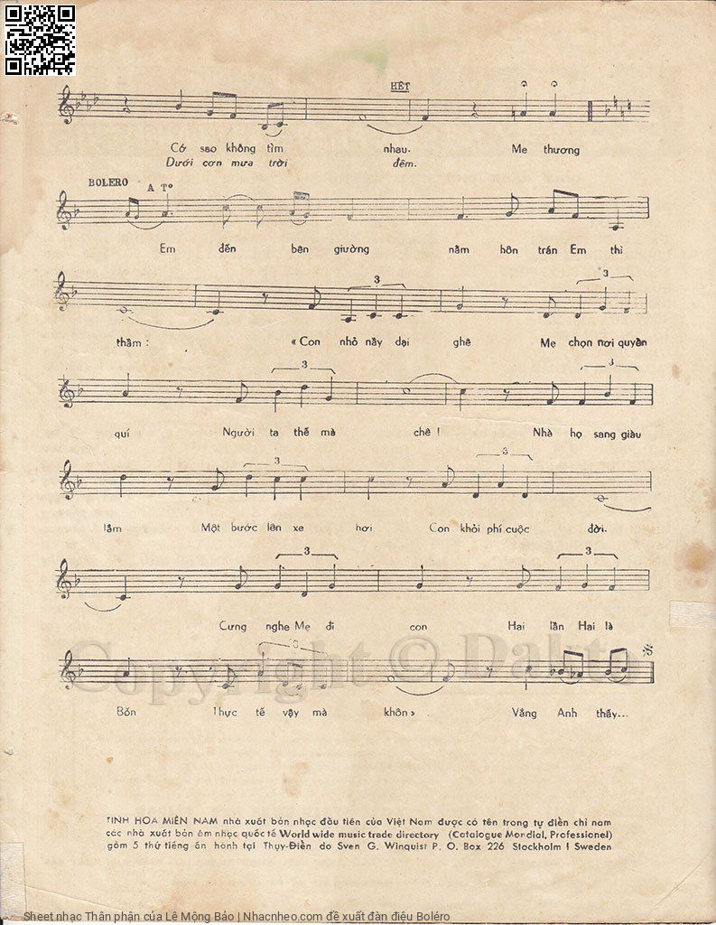 Page 3 of Sheet music PDF Thân phận - Lê Mộng Bảo