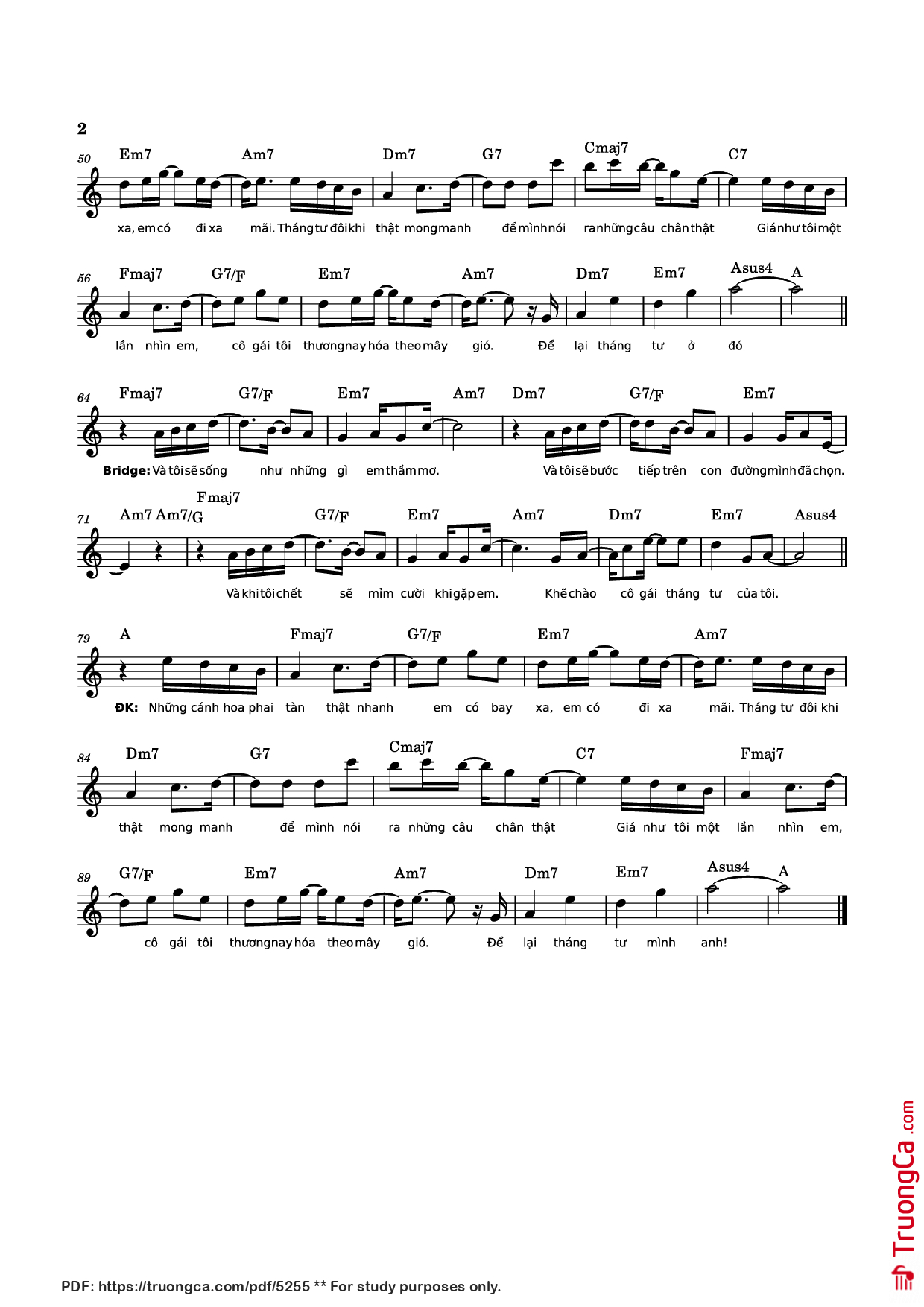 Mùa xuân có em như chưa bắt đầu Và cơn gió như khẽ mơn man lay từng nhành hoa rơi, Trang 2