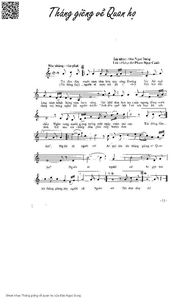 Sheet PDF of Tháng giêng về quan họ