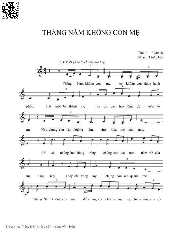 Page 1 of Sheet music PDF Tháng Năm không còn mẹ - Vĩnh Điện