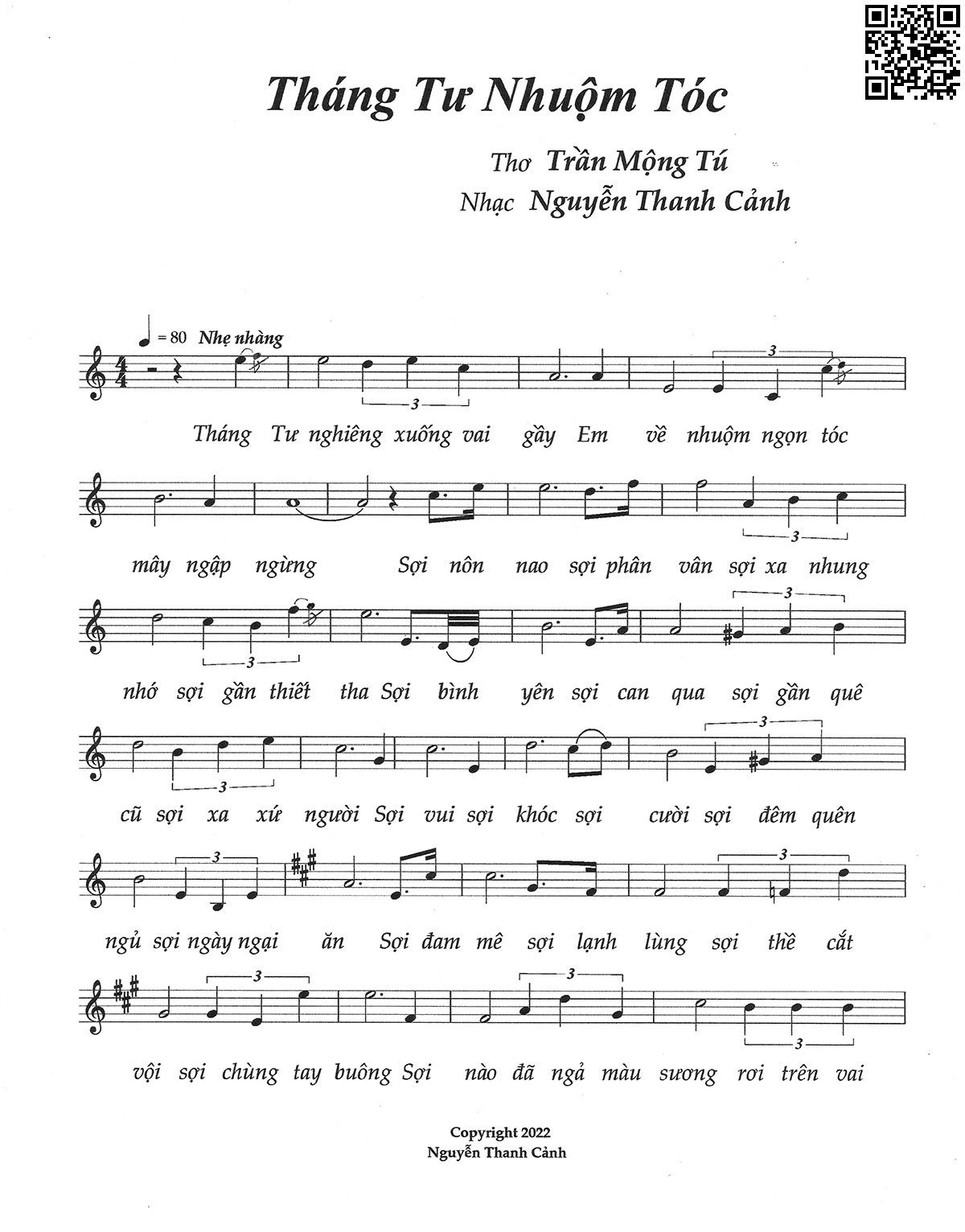Page 2 of Sheet music PDF Tháng tư nhuộm tóc - Nguyễn Thanh Cảnh