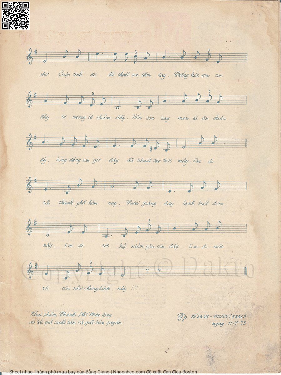Page 3 of Sheet music PDF Thành phố mưa bay - Bằng Giang