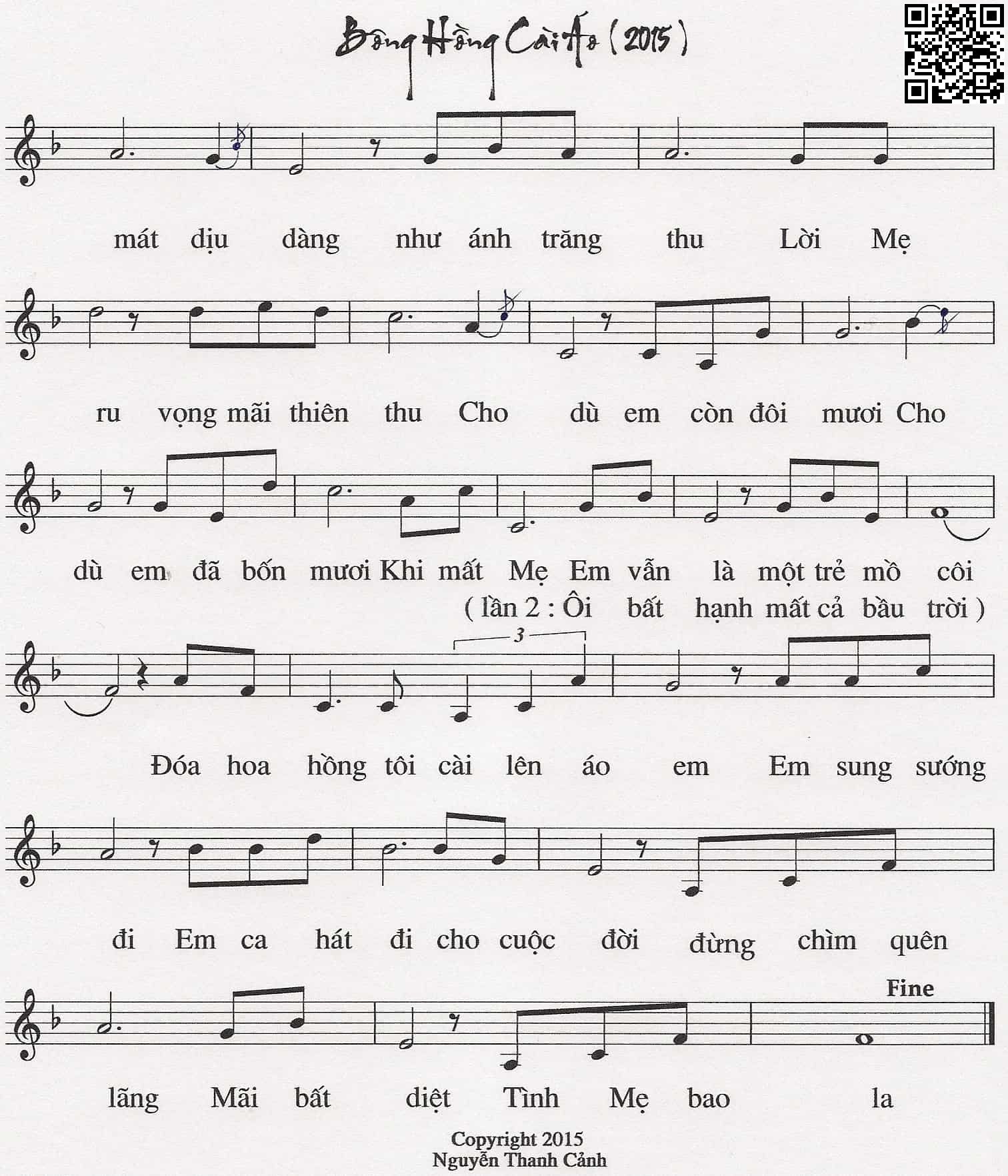 Page 2 of Sheet music PDF Bông hồng cài áo - Nguyễn Thanh Cảnh