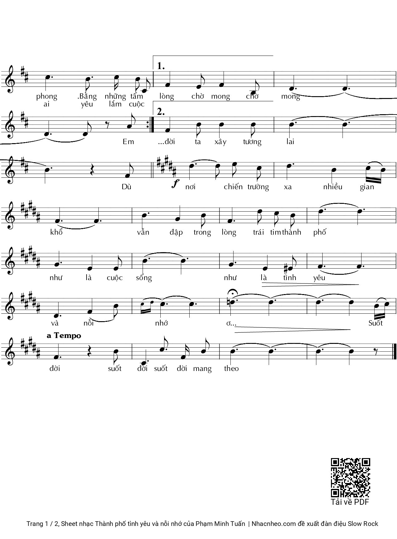 Page 2 of Sheet music PDF Thành phố tình yêu và nỗi nhớ - Phạm Minh Tuấn