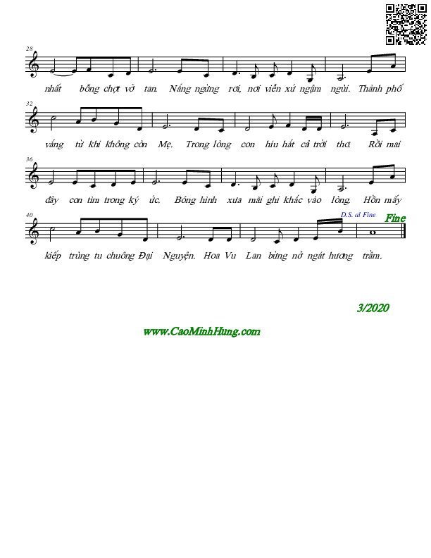 Page 2 of Sheet music PDF Thành phố vắng từ khi không còn mẹ - Cao Minh Hưng