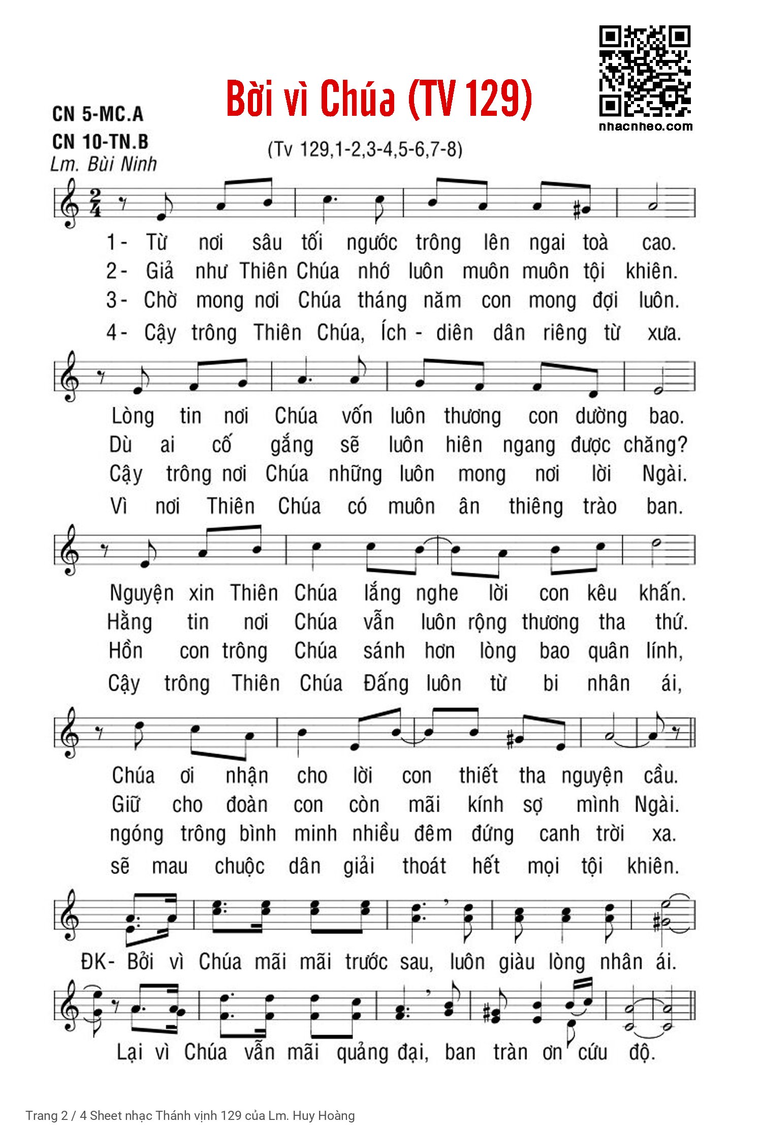 Page 2 of Sheet music PDF Thánh vịnh 129 - Lm. Huy Hoàng