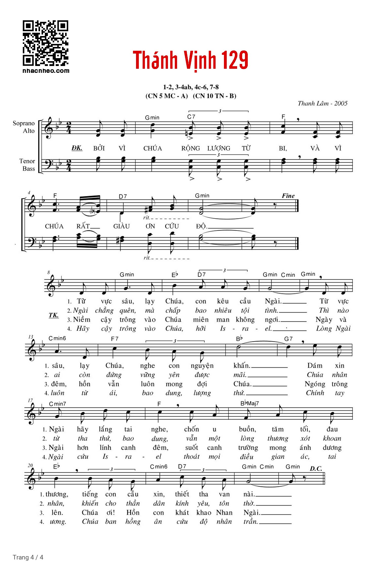 Page 4 of Sheet music PDF Thánh vịnh 129 - Lm. Huy Hoàng