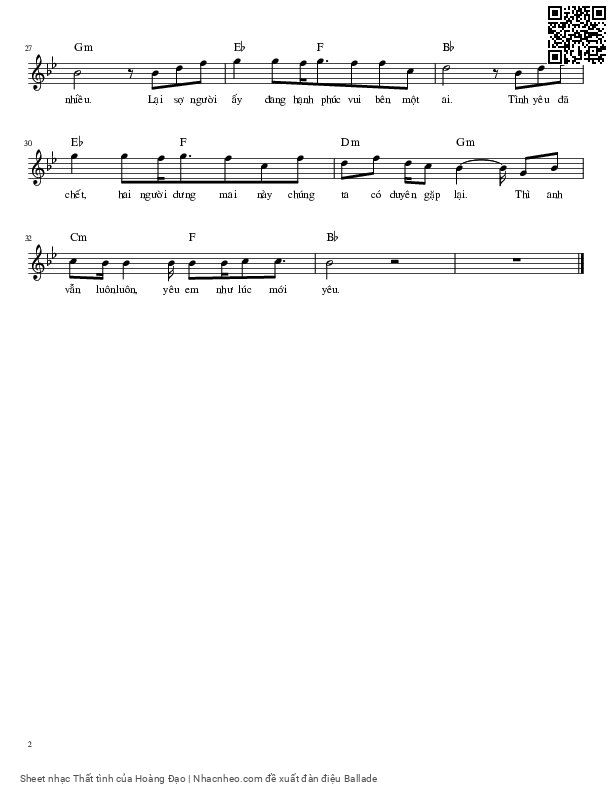 Page 2 of Sheet music PDF Thất tình - Hoàng Đạo
