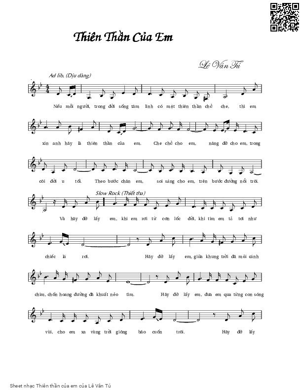 Page 1 of Sheet music PDF Thiên thần của em - Lê Vân Tú